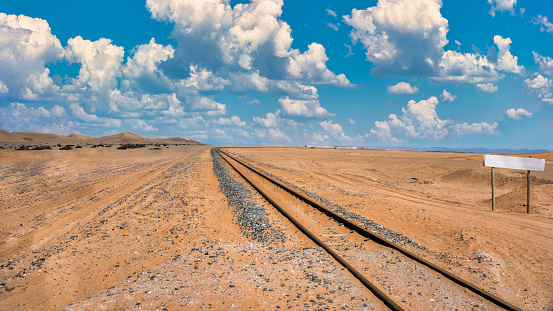 railroad in the  sand, building infrastructure in the desert, Namibian transport network