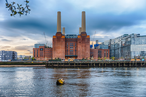 Battersea Power Station, iconic building and landmark facing the river Thames in London, England, UK