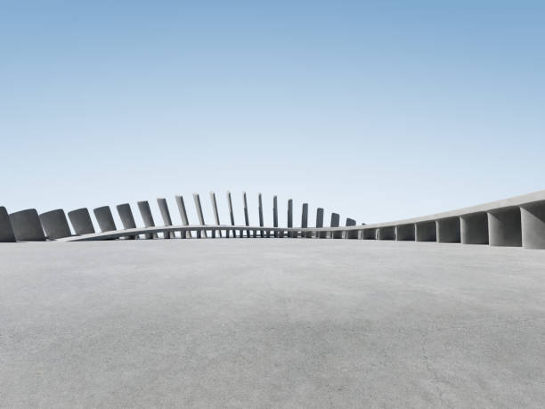 3d render of abstract futuristic architecture with concrete floor.
