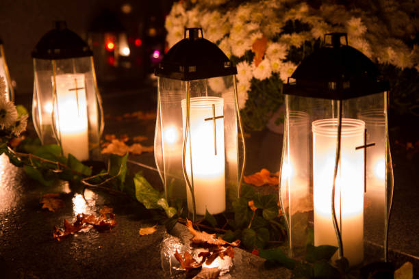 istock Votive candle at a cemetery 1438104489