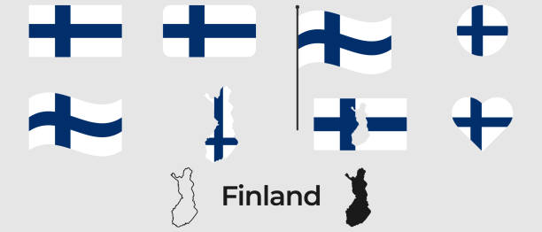 bildbanksillustrationer, clip art samt tecknat material och ikoner med flag of finland. silhouette of finland. national symbol. - finsk flagga