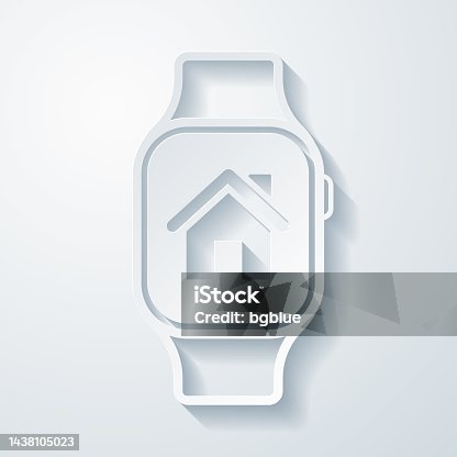 istock Smartwatch with smart home. Icon with paper cut effect on blank background 1438105023