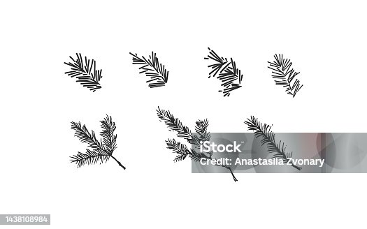 istock Hand drawn vector abstract graphic Merry Christmas and Happy new year textured,cute ink xmas tree branches illustrations collection set isolated.Modern Merry Christmas contemporary design concept art. 1438108984