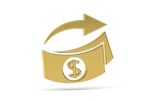 Golden 3d money transfer icon isolated on white background - 3d render