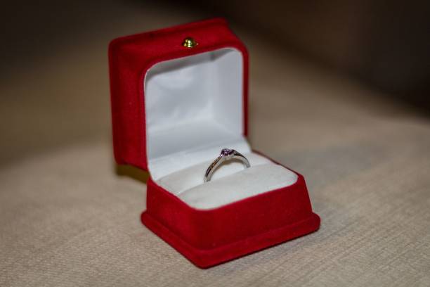 istock Closeup of a beautiful ring with a stone in a red box 1438112786
