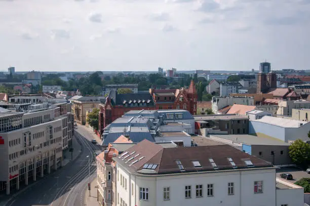 A high angle shot of the buildings of the City of Cottbus