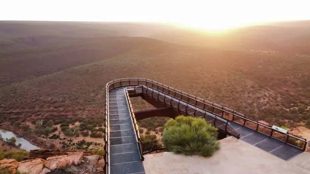 The Kalbarri Skywalk bridge in Western Australia at sunrise