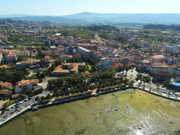 Photo of Aerial view of Rias Baixas of Cambados village in Galicia Spain