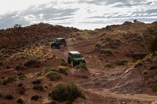 Moab, United States – August 02, 2020: A weekend in Moab, UT driving Jeeps offroad.