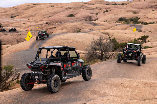 Moab, United States – August 02, 2020: A weekend in Moab, UT driving Jeeps offroad.
