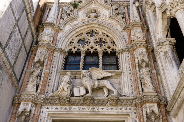 Piazza San Marco in Venice in Italy, Ducal Palace facade with blue sky at the sunset