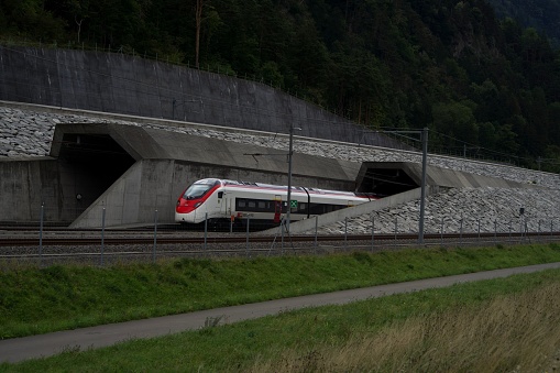 Erstfeld, Switzerland – September 03, 2022: A SBB high-speed train in the new Gotthard base tunnel