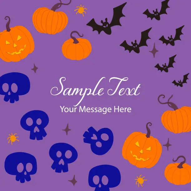 Vector illustration of Halloween Pumpkin and Skulls Vector Frame Background