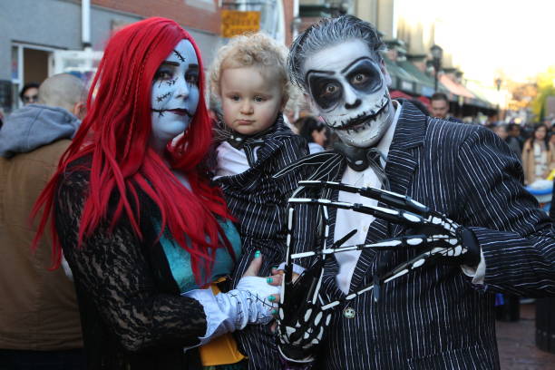 Salem, MA, US. October 30, 2022: People visiting the annual Haunted Happenings event held during the month of October in celebration of the town's history of witch trials and Halloween.