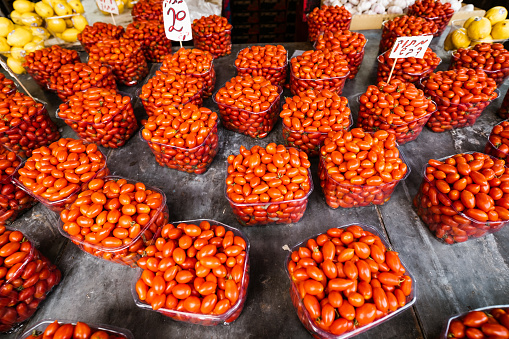 Cherry Tomato variety on outdoor Market in Jaffa, Israel.