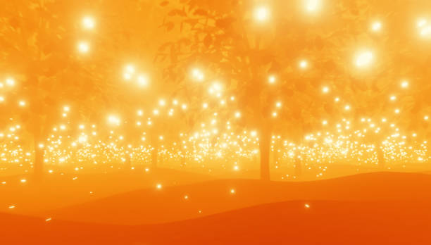 istock Colorful fairy forest with fireflies. 1438120988