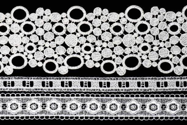 istock White lace with flowers and oval shape on black background 1438123820
