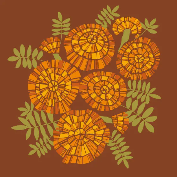 Vector illustration of Decorative autumn flowers. Marigold flowers vector.