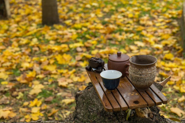 istock Tea set for traditional Chinese tea ceremony, outdoors 1438125121