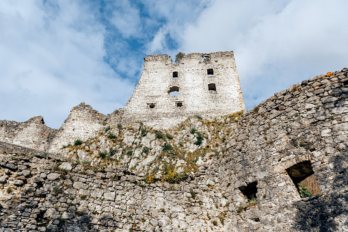 Begunje na Gorenjskem, Slovenia – November 02, 2020: Old medieval castle ruins in Begunje, Slovenia. Grad Kamen, vastle walls, fort, ancient.
