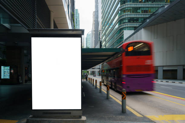 white wrinkled poster template in city. glued paper mockup. blank wheatpaste on textured wall. empty street art sticker mock up. clear urban glued advertising canvas. billboard advertisment advertiser. - bushalte stockfoto's en -beelden