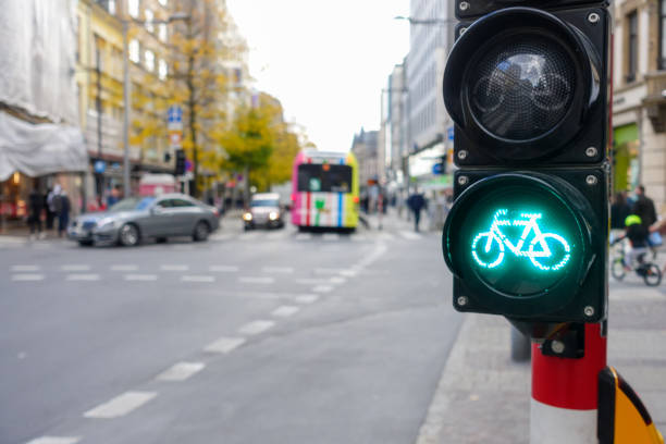 istock Green light sign for bicycle on the traffic lights. 1438130012