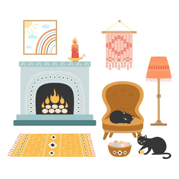 Vector illustration of vector illustration of modern comfy apartment in hygge style