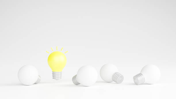 istock Light bulbs with glowing one different idea. Creativity and innovation ideas concept. Leadership, innovation, great idea and individuality concepts. 3d rendering 1438135337