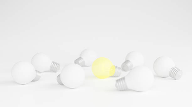 istock Light bulbs with glowing one different idea. Creativity and innovation ideas concept. Leadership, innovation, great idea and individuality concepts. 3d rendering 1438135353