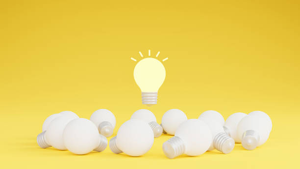 istock Light bulbs with glowing one different idea. Creativity and innovation ideas concept. Leadership, innovation, great idea and individuality concepts. 3d rendering 1438135359
