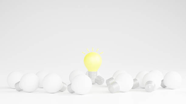 istock Light bulbs with glowing one different idea. Creativity and innovation ideas concept. Leadership, innovation, great idea and individuality concepts. 3d rendering 1438135360