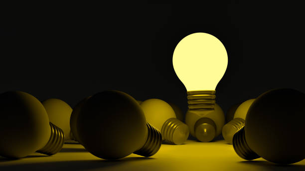 istock Light bulbs with glowing one different idea. Creativity and innovation ideas concept. Leadership, innovation, great idea and individuality concepts. 3d rendering 1438135463