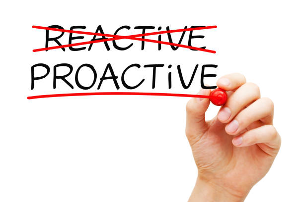 Proactive Not Reactive Concept Hand writing Proactive vs Reactive concept about the importance to act in advance to deal with an expected problem, change or difficulty. initiative photos stock pictures, royalty-free photos & images