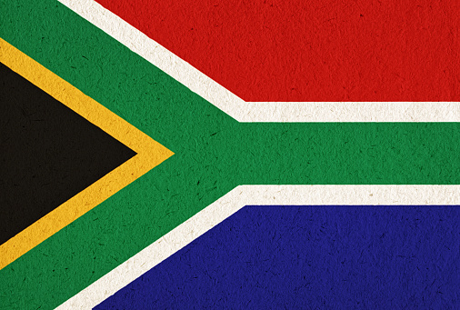 Closeup of Ruffled South Africa Flag, South Africa Flag Blowing in Wind