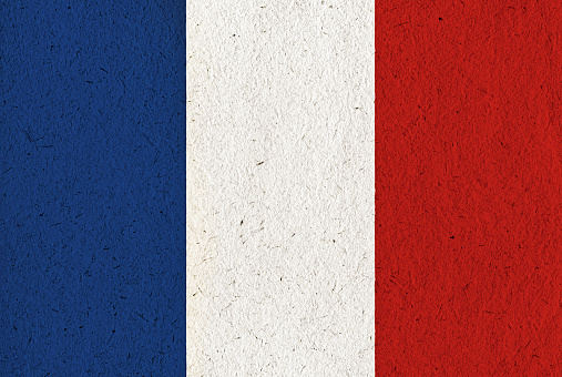 Flag of France, on richly textured paper.