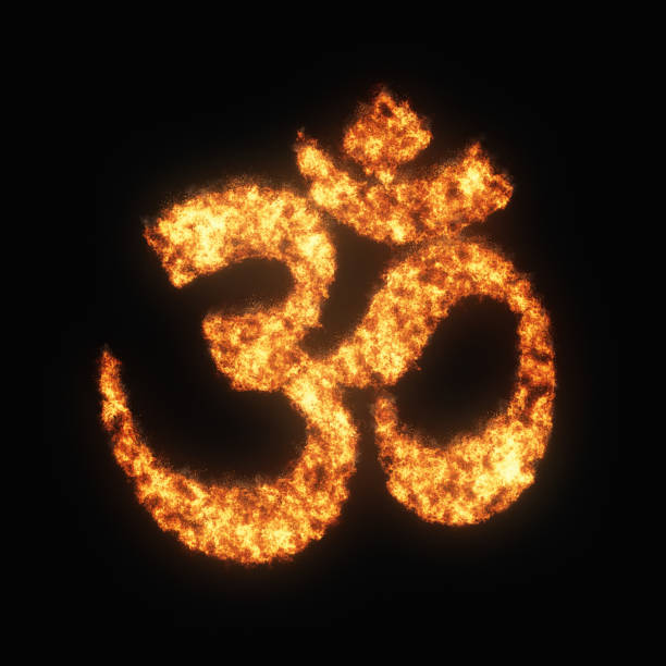 The main symbol of Hinduism, the Om symbol, rendered in fire.