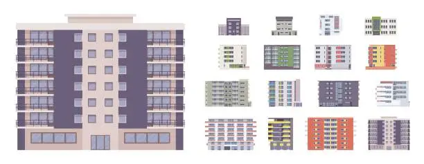 Vector illustration of Modern city tower block building set