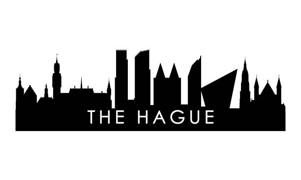 stockillustraties, clipart, cartoons en iconen met the hague skyline silhouette. black the hague city design isolated on white background. - den haag