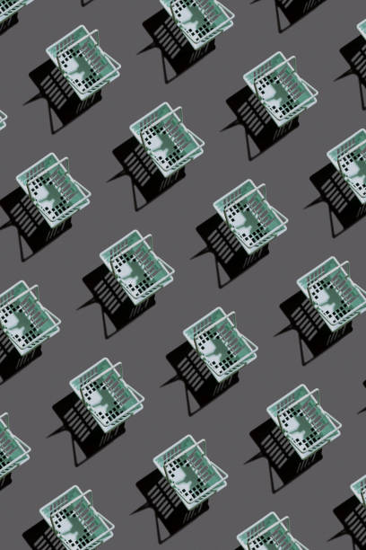 istock Pattern made from doll basket on a dark background. Black friday shopping concept. Vertical format 1438150769