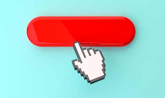 Cursor Hand Clicking Over A Red Push Button