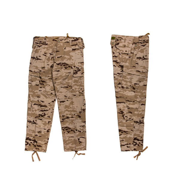 istock Camouflage military pants. Soldier clothes. Isolate on a white background. 1438153135