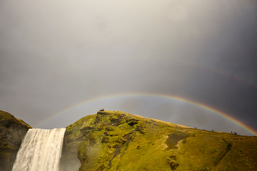 Skógafoss Waterfall with rainbow in South Iceland