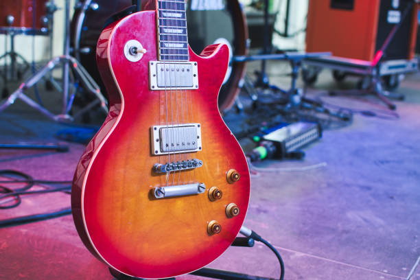 istock Selective focus shot of an electric guitar in a studio 1438158995