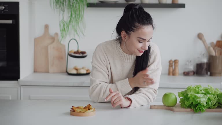 Acrylamide or healthy eating. The concept of choosing a healthy or unhealthy diet. Top view blank space for text. Reduce your consumption of foods that are unhealthy. Changing eating habits to a vegan diet