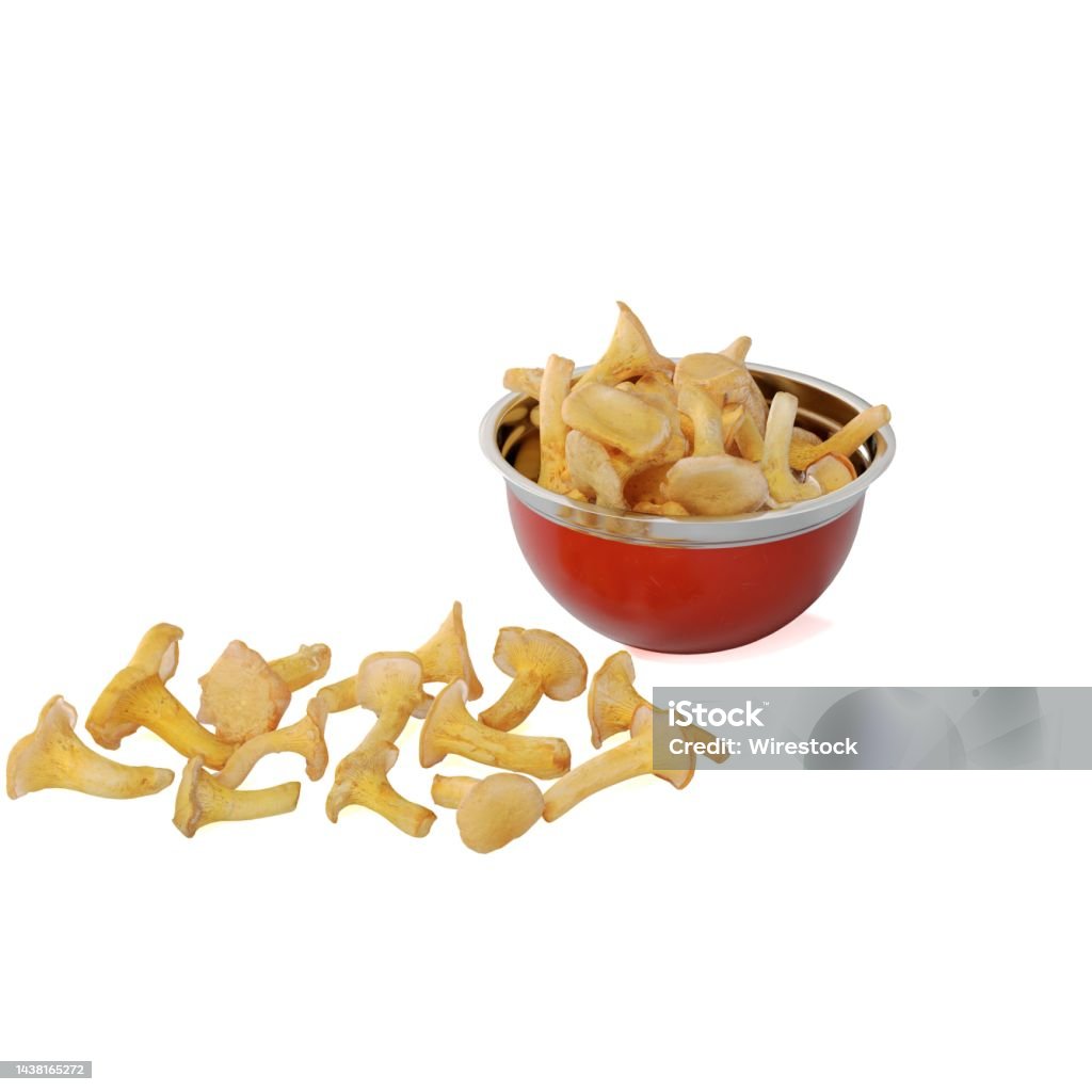 Hình Ảnh 3d Của Nấm Cantharellus Cibarius Trong Một Cái Bát Màu Đỏ ...