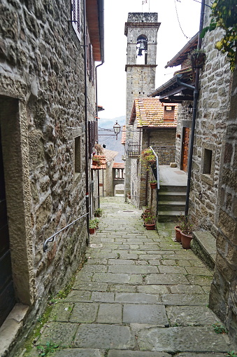 Glimpse of the ancient village of Quota di Poppi, Tuscany, Italy