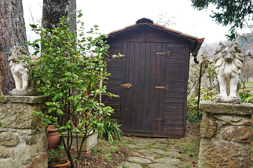 Courtyard of a typical house in the ancient village of Quota di Poppi, Tuscany, Italy