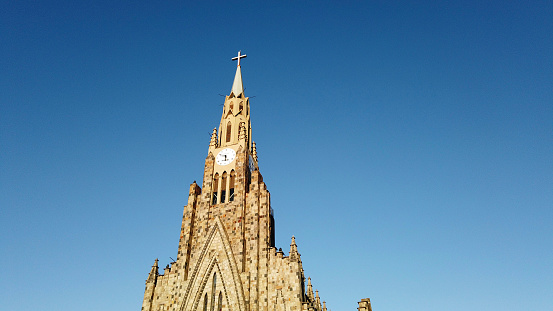 Canela Cathedral in Rio Grande do Sul State. Cathedral Facade and Blue sky