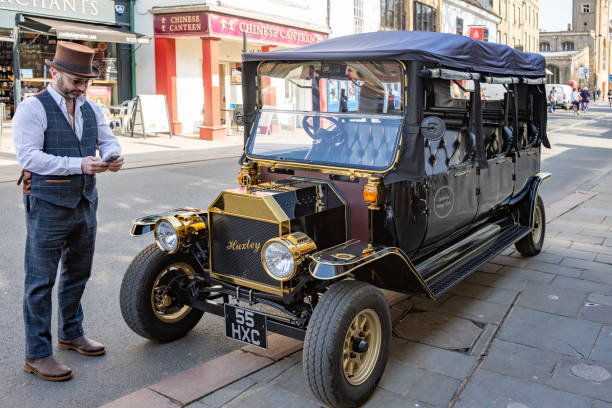 Old fashioned car on Sidney Street in Cambridge, Cambridgeshire, England, UK.