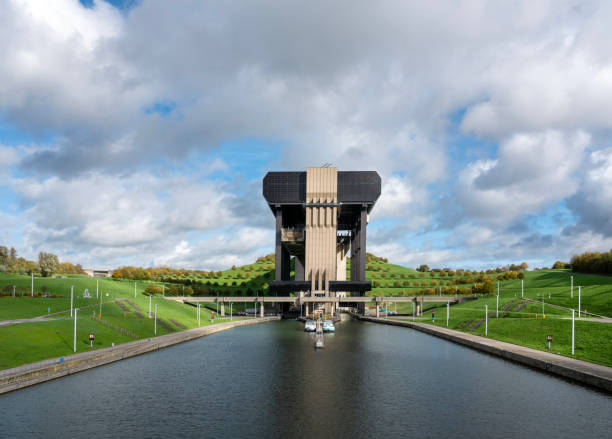 ship elevator of strepy-thieu in canal between brussels and charleroi in belgium